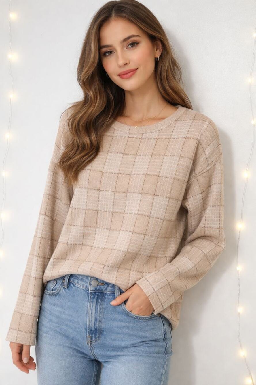 TAHARI Women's Plaid Boxy Knit Sweater Heavyweight Size Large Preppy Old Money